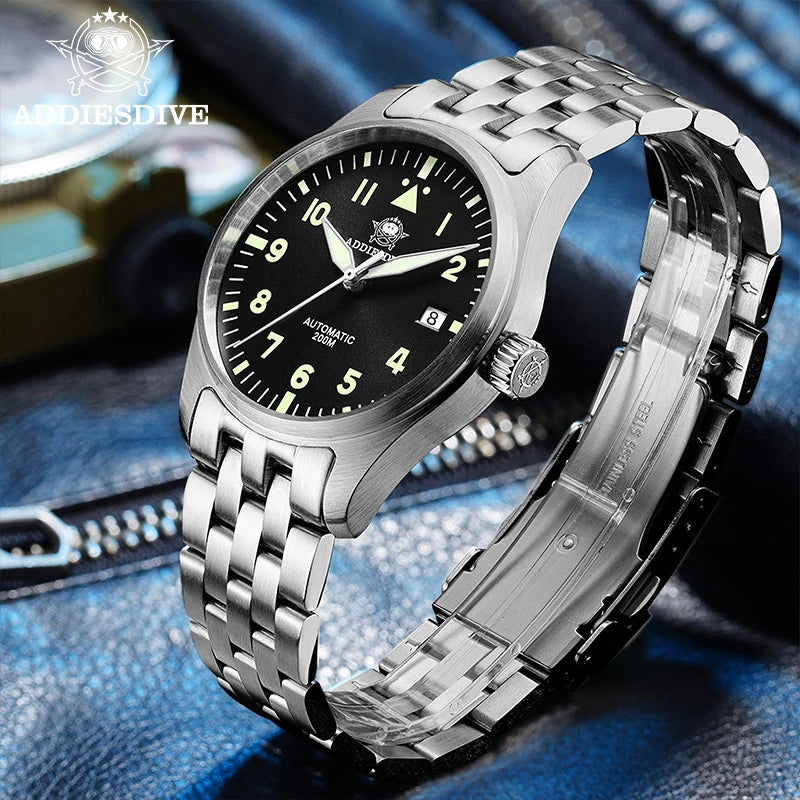 ADDIESDIVE Fashion Retro Personalized Watches 200m Waterproof C3 Luminous Steel Watch Sapphire Glass Mechanical Analog Watches
