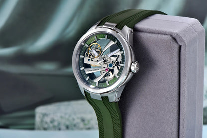 Herrklocka från PAGANI DESIGN – Mekanisk automatisk lyxmodell av typen ”skelett” (öppen mekanism), utrustad med en tourbillon, safirglas med antireflexbehandling, vattentät och självlysande.