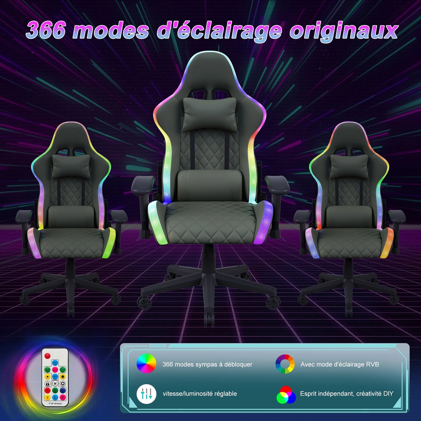 Ergonomic Office Chair with Lumbar Massage, RGB LED Lighting, Reclining Backrest, Adjustable Armrests & Executive Gaming Chair for Home Office