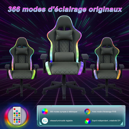 Ergonomic Office Chair with Lumbar Massage, RGB LED Lighting, Reclining Backrest, Adjustable Armrests & Executive Gaming Chair for Home Office
