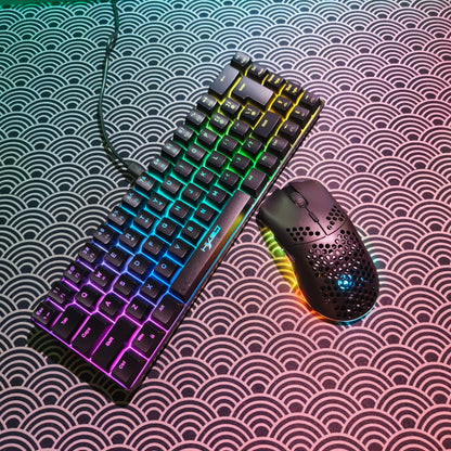 Conjunto gaming portátil HXSJ 60% RGB de teclado y ratón: teclado de membrana con cable de 68 teclas y ratón inalámbrico ligero de 3 modos para PC y Mac