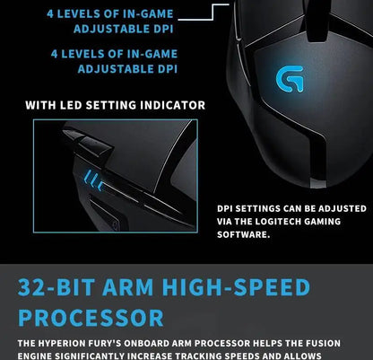 Ratón gaming Logitech G402 con tecnología Fusion Engine, 4 ajustes de DPI, procesador de 32 bits y diseño antideslizante para gaming competitivo profesional