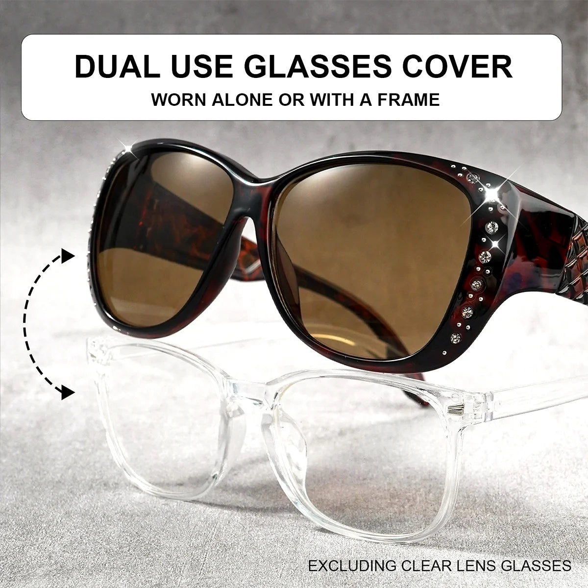 Rhinestone Fit Over Glasses Sunglasses Fashion Sun Glasses Fit Over GlitteringOversized Leopard Square Glasses