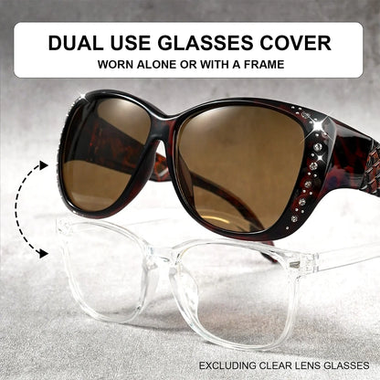 Rhinestone Fit Over Glasses Sunglasses Fashion Sun Glasses Fit Over GlitteringOversized Leopard Square Glasses