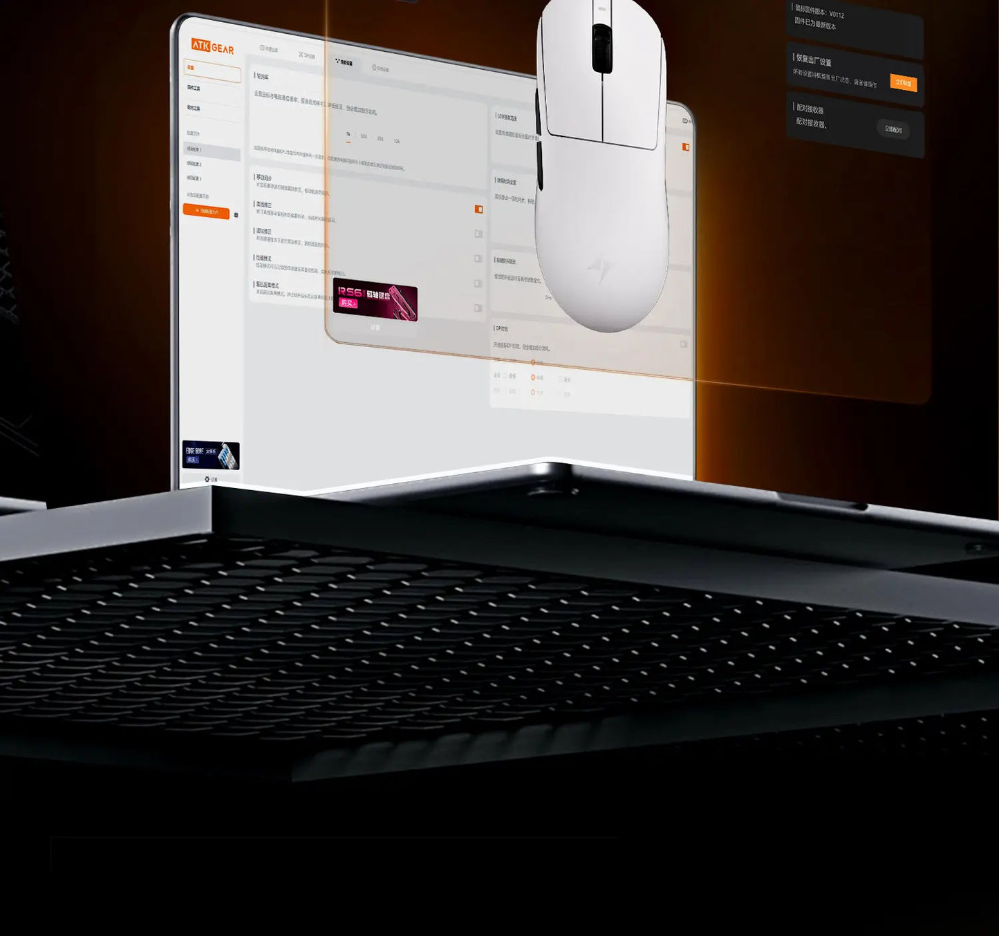 Mouse gaming wireless ATK A9 con tecnologia NearLink, ergonomico, PAW3395, tri-mode Bluetooth a bassa latenza, mouse esports per PC