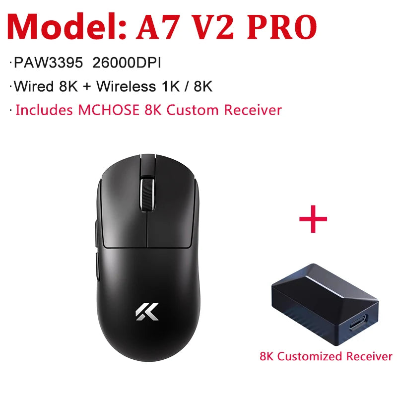 Rato Gaming Sem Fios MCHOSE A7 V2 Ultra / Pro Leve Dual 8000Hz PAW3950 TI 42000DPI para PC e Jogadores de E-sports