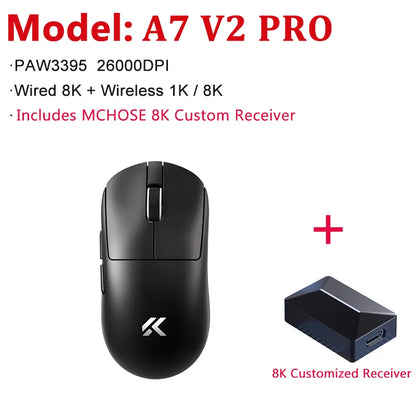 Rato Gaming Sem Fios MCHOSE A7 V2 Ultra / Pro Leve Dual 8000Hz PAW3950 TI 42000DPI para PC e Jogadores de E-sports