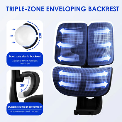 AUTHMIC Ergonomic Office Chair with 6D Adjustable Armrests, 3D Headrest, Lumbar Support, Reclining Mesh Desk Chair 200kg Capacity