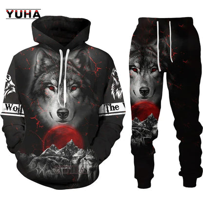 Hoodies de Outono com Leão e Lobo, Pele de Tigre Branco, Impressão 3D Integral, Sweatshirt de Homem Unissexo com Fecho, Casaco Casual de Pulôver