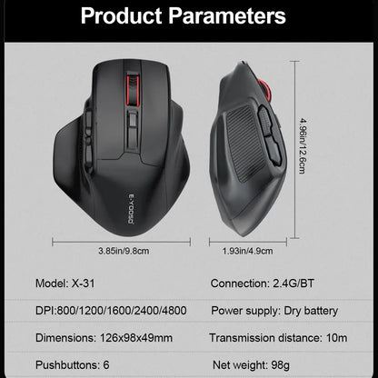 Ratón gaming E-YOOSO X-31 Pro USB grande con Bluetooth 2.4G inalámbrico, PAW3212, 4800 DPI, para gamers, ordenador portátil y PC