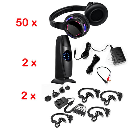 Silent Disco Wireless Headphones with LED Lights, Rechargeable RF Silent Party Headphones for Clubs, Concerts, Meetings & Events