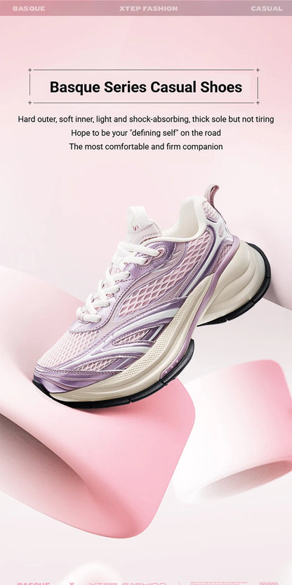Sapatilhas Xtep Basque 3 para Mulher, Leves, Resistentes ao Desgaste, Modernas, Duráveis, com Sola Grossa, Casuais e Desportivas, 874218320006