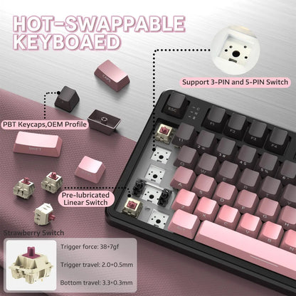 Attack Shark X87 Wireless Mechanical Keyboard, Hot Swappable Gasket Gaming Keyboard RGB Backlit Gaming Keyboard, BT/2.4GHz/USB-C