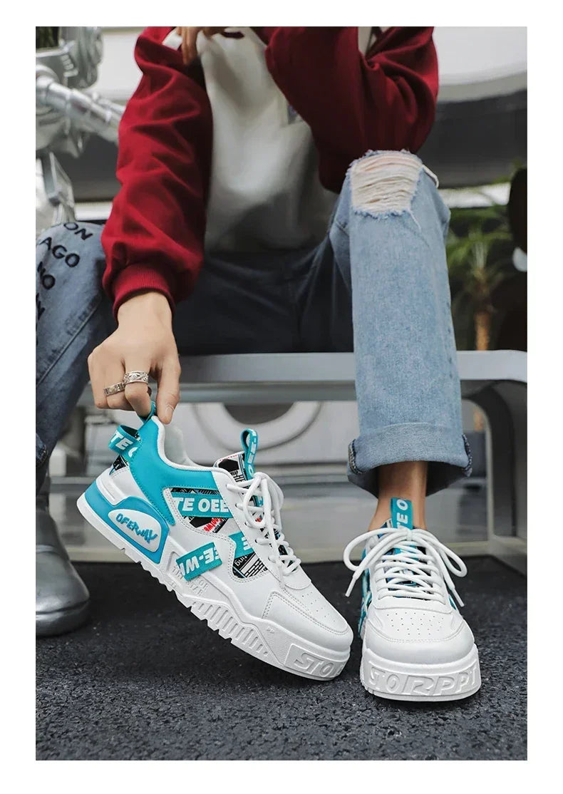 Zapatillas de hombre tipo skate para verano, en cuero, informales y de moda, para exterior, running, deporte, senderismo y tenis, con plataforma, diseño de lujo