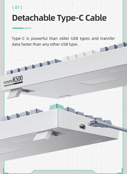 Tastiera meccanica MACHENIKE K500 cablata da gaming K500-B94 Hot Swappable, 94 tasti, layout 90%, retroilluminazione RGB per PC e laptop