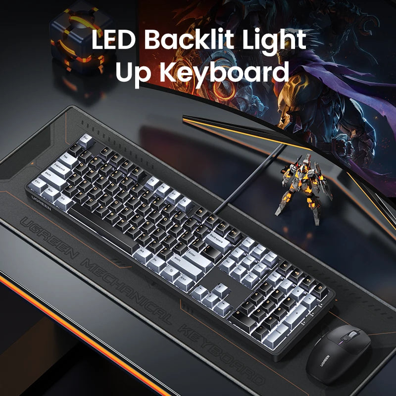 Teclado mecánico UGREEN 108 teclas PBT, teclado con cable, interruptores rojos, ruso/coreano/EN, para ordenador de sobremesa y portátil, Windows, Mac OS y gaming