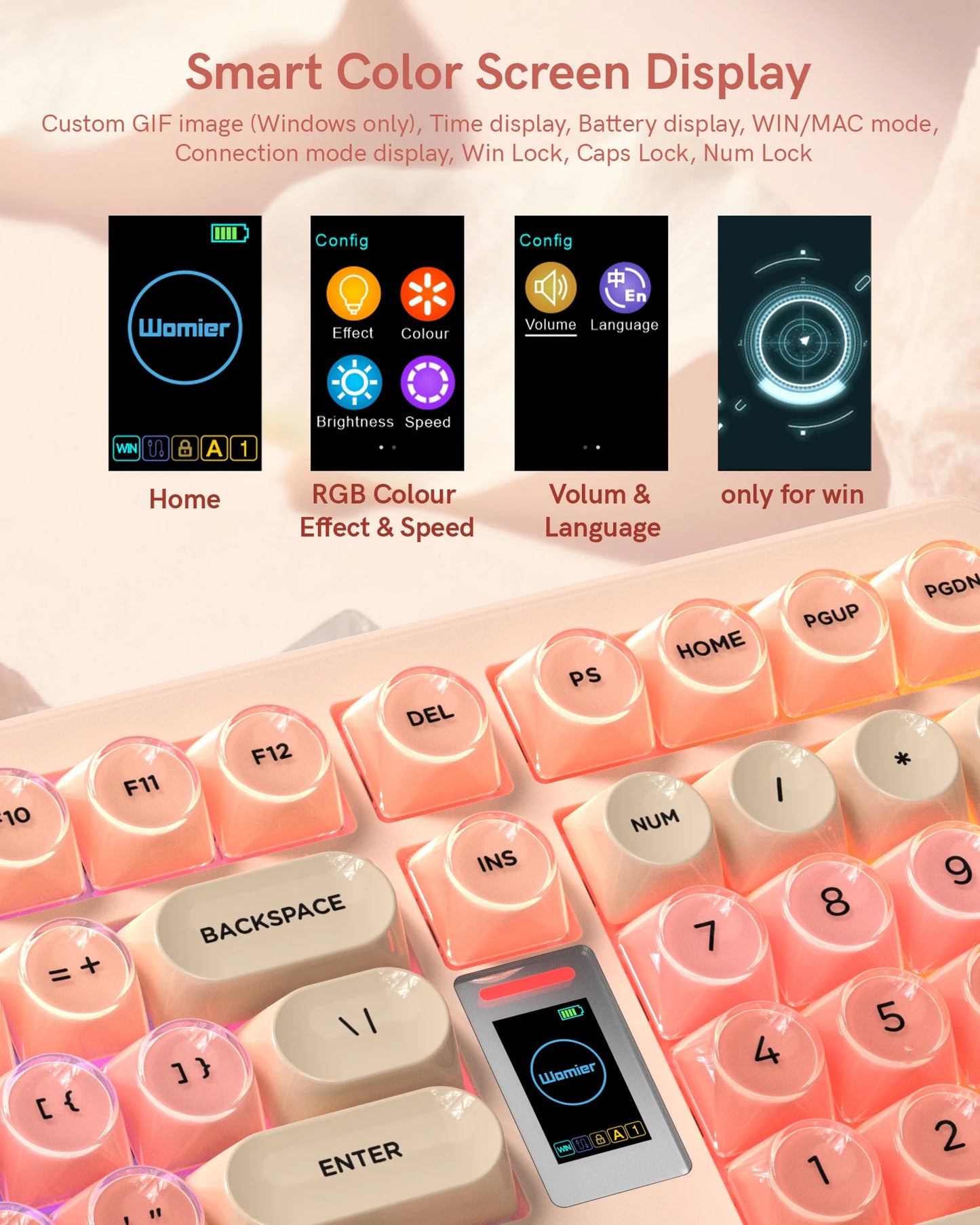 Womier Foundation WK98 Mechanical Keyboard With Display Pink Creamy 3 Mode Ergonomic Gasket Hot Swappable Gaming Keyboard