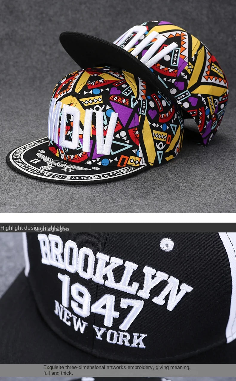 Men's Letter Embroidery Tide All-Match Flat Brim Baseball Cap Ladies Summer Hip-Hop Hat Outdoor Shade Adjustable Peaked Cap