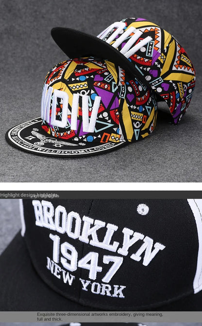 Men's Letter Embroidery Tide All-Match Flat Brim Baseball Cap Ladies Summer Hip-Hop Hat Outdoor Shade Adjustable Peaked Cap
