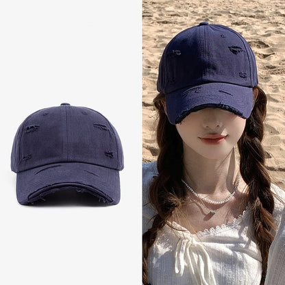 Men's and women's new spring and summer hip-hop versatile soft top curved eave retro personality distressed hole duckbill hat