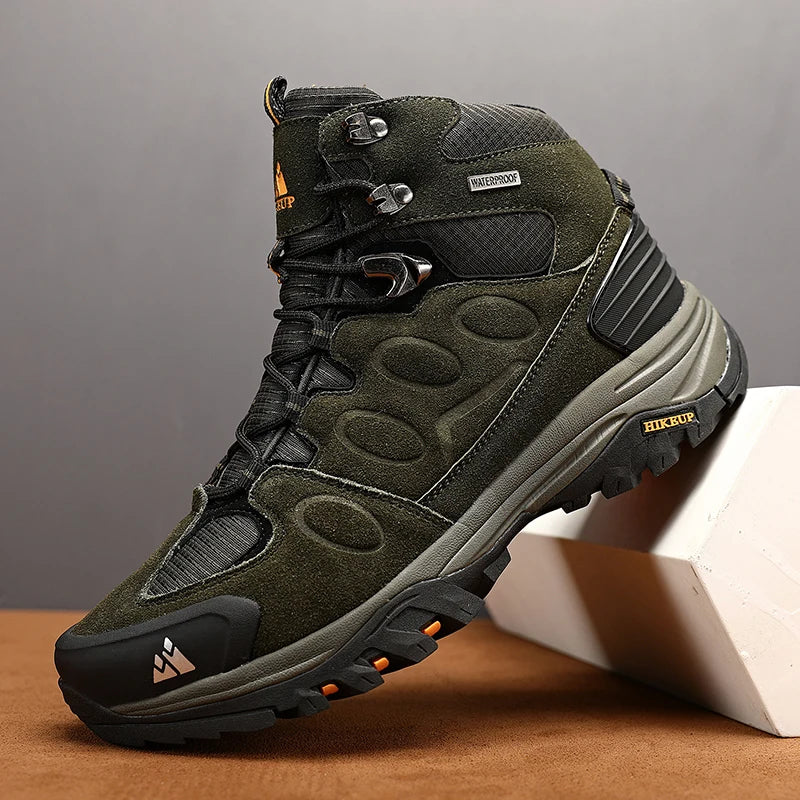 HIKEUP High-Top Herren-Wanderstiefel Winter Outdoor Schuhe Schnürung Rutschfeste Sportliche Freizeit-Trekkingstiefel Herren Wildleder Warme Schuhe