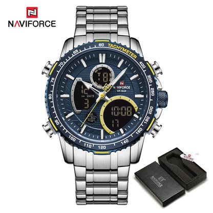 Pánské sportovní hodinky NAVIFORCE – originální luxusní náramkové hodinky z nerezové oceli, vodotěsný vojenský model s dvojitým displejem