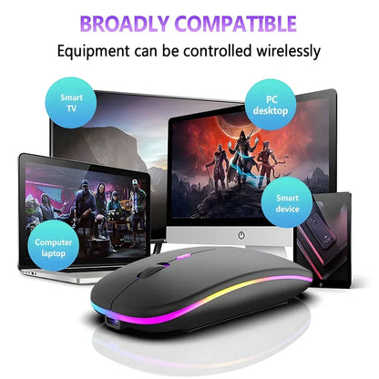 Rato sem fios recarregável de modo duplo, compatível com Bluetooth, 2.4G USB, para computador portátil, iPad, tablet e notebook, rato gaming