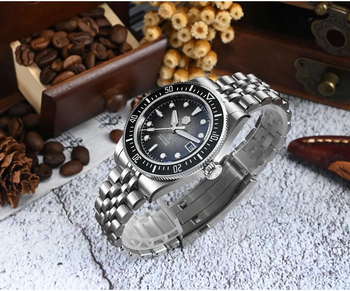 Relógio de mergulho de luxo para homem San Martin 40mm Miyota 9015, mostrador em esmalte sunburst, relógio de pulso mecânico automático, resistente à água 200m, SN0148