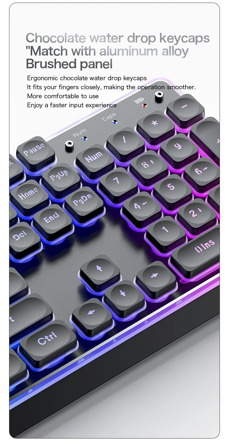 Freewolf M104 Tri-Mode Wireless Keyboard RGB 104 Keys Ultra Slim Quiet Membrane 4000mAh Large Battery for Office & Home
