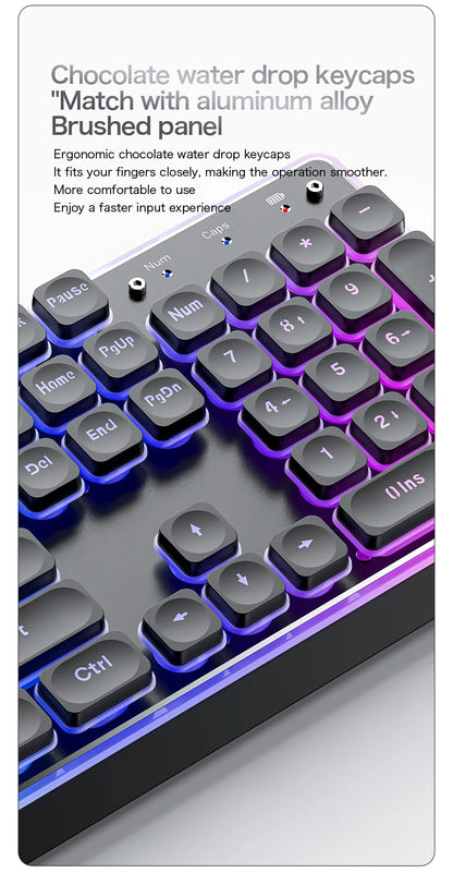 Freewolf M104 Tri-Mode Wireless Keyboard RGB 104 Keys Ultra Slim Quiet Membrane 4000mAh Large Battery for Office & Home