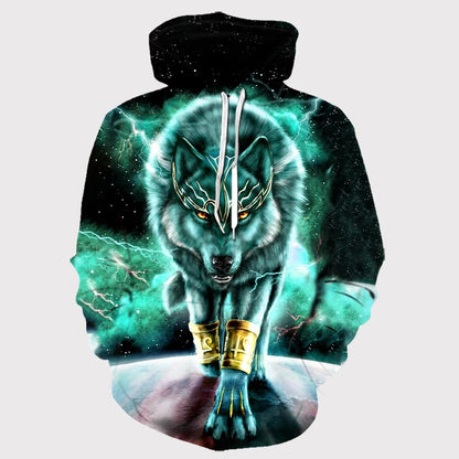 3D Wolf Pattern Printed Hooded Sweatshirt Fashion And Casual Men's Oversized Pullover Harajuku Street Design Hooded Sweatshirt