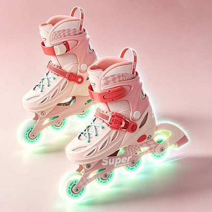 Patins em Linha para Rapaz, Pretos, Tamanho Ajustável, Rosa para Rapariga, Rollerblades Desportivos para Criança, Alta Velocidade, Novos, LED Luminoso, Profissionais