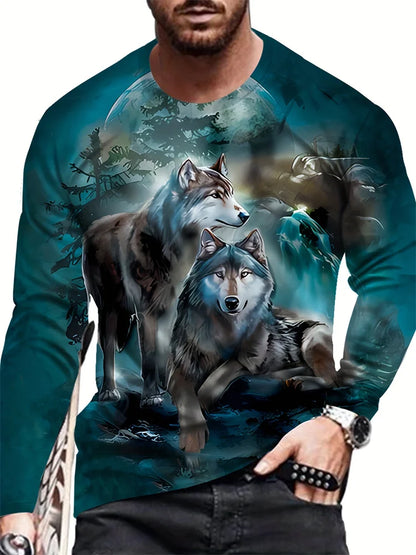 2024 Neues Herren-Langarmshirt mit Wolf-Print – lässiges Herren-Shirt für Frühling und Herbst, Street-Fashion-Langarmshirt