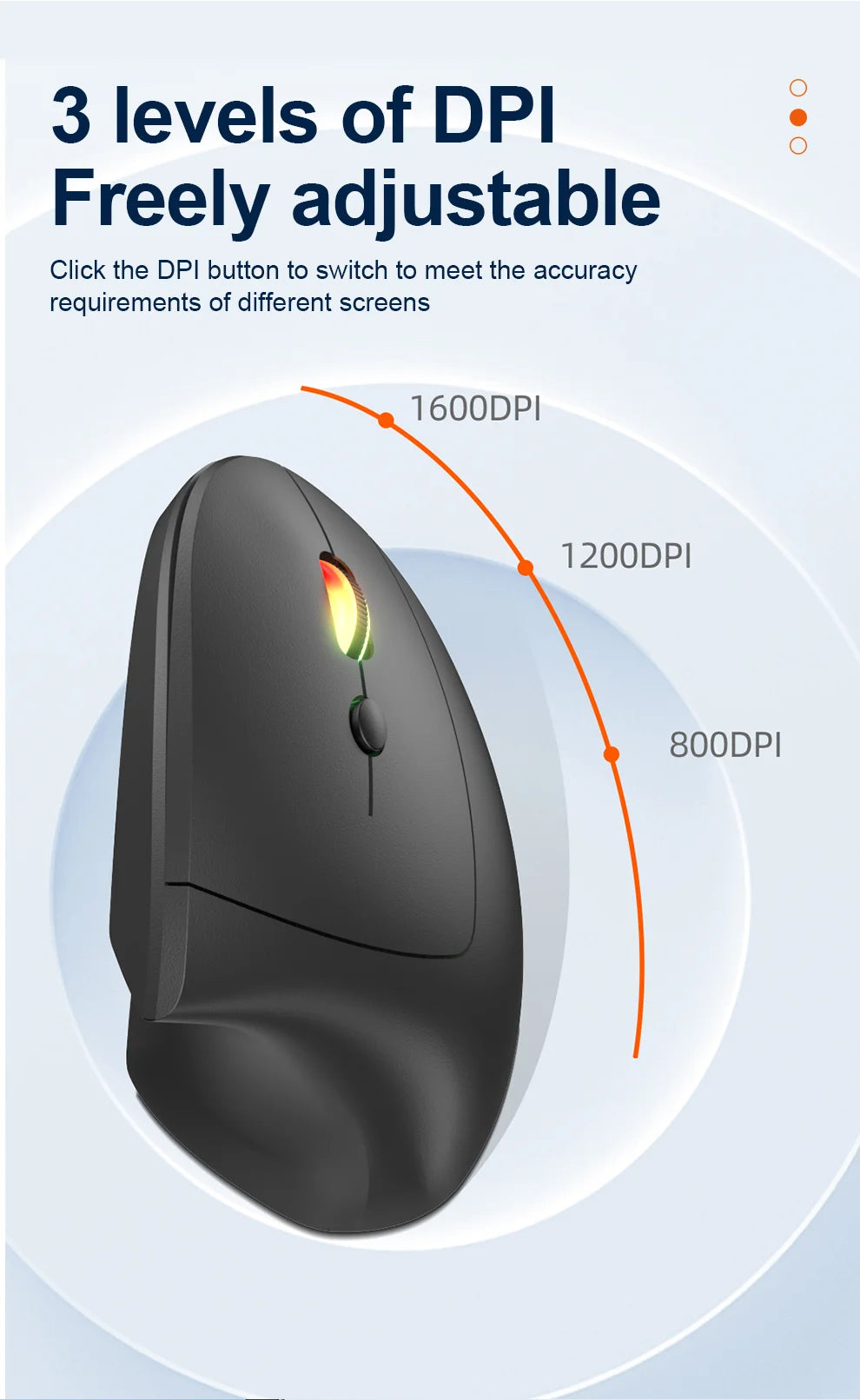 2.4G Bluetooth kabellose vertikale Maus, wiederaufladbar, ergonomisch, 1600DPI einstellbare Gaming-Maus mit 6 Tasten für Laptop, PC und Computer