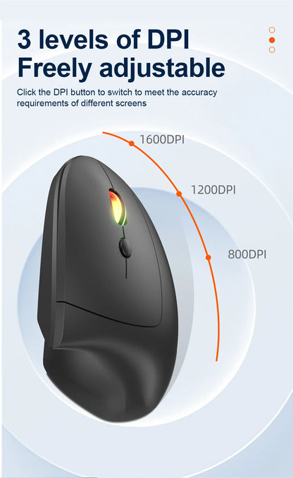 2.4G Bluetooth kabellose vertikale Maus, wiederaufladbar, ergonomisch, 1600DPI einstellbare Gaming-Maus mit 6 Tasten für Laptop, PC und Computer