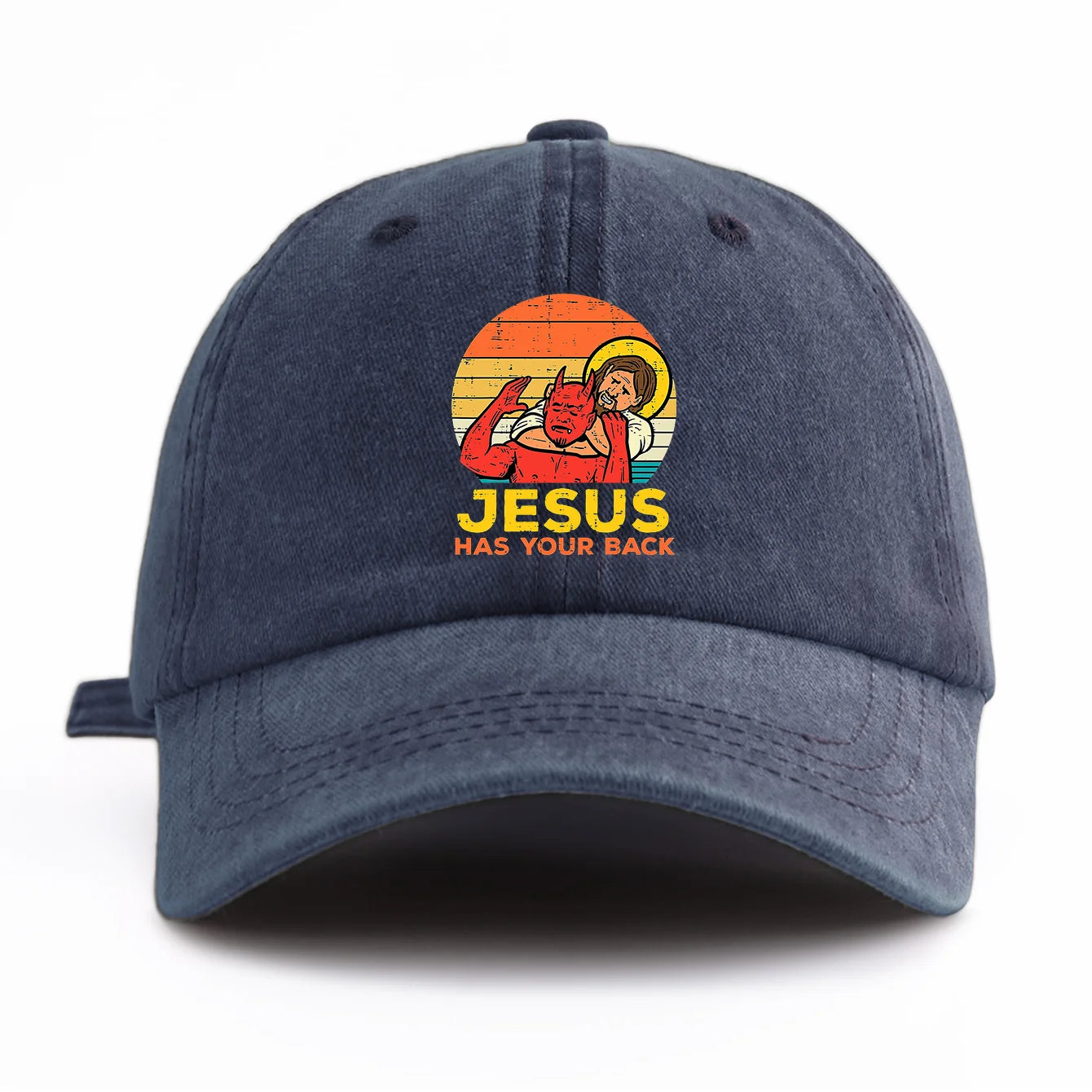 1pc JESUS HAS U BACK Print Washed Baseball Cap for Adults,Minimalist Retro Style Casual Soft Adjustable Dad Hat,Perfect As Gift