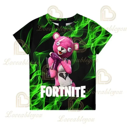 Nova T-shirt de Verão Fortnite para Rapazes, T-shirt Cartoon Gira, Manga Curta, para Homem, Mulher e Criança, T-shirts para Adolescentes, Tops Streetwear