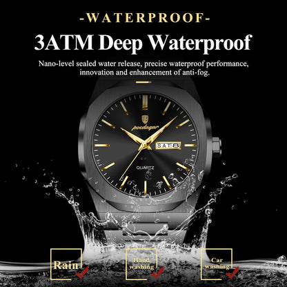 POEDAGAR Fashion Brand Male Watch Waterproof Luminous Stainless Steel Watches For Men Date Week Casual Quartz Men's Clock Reloj