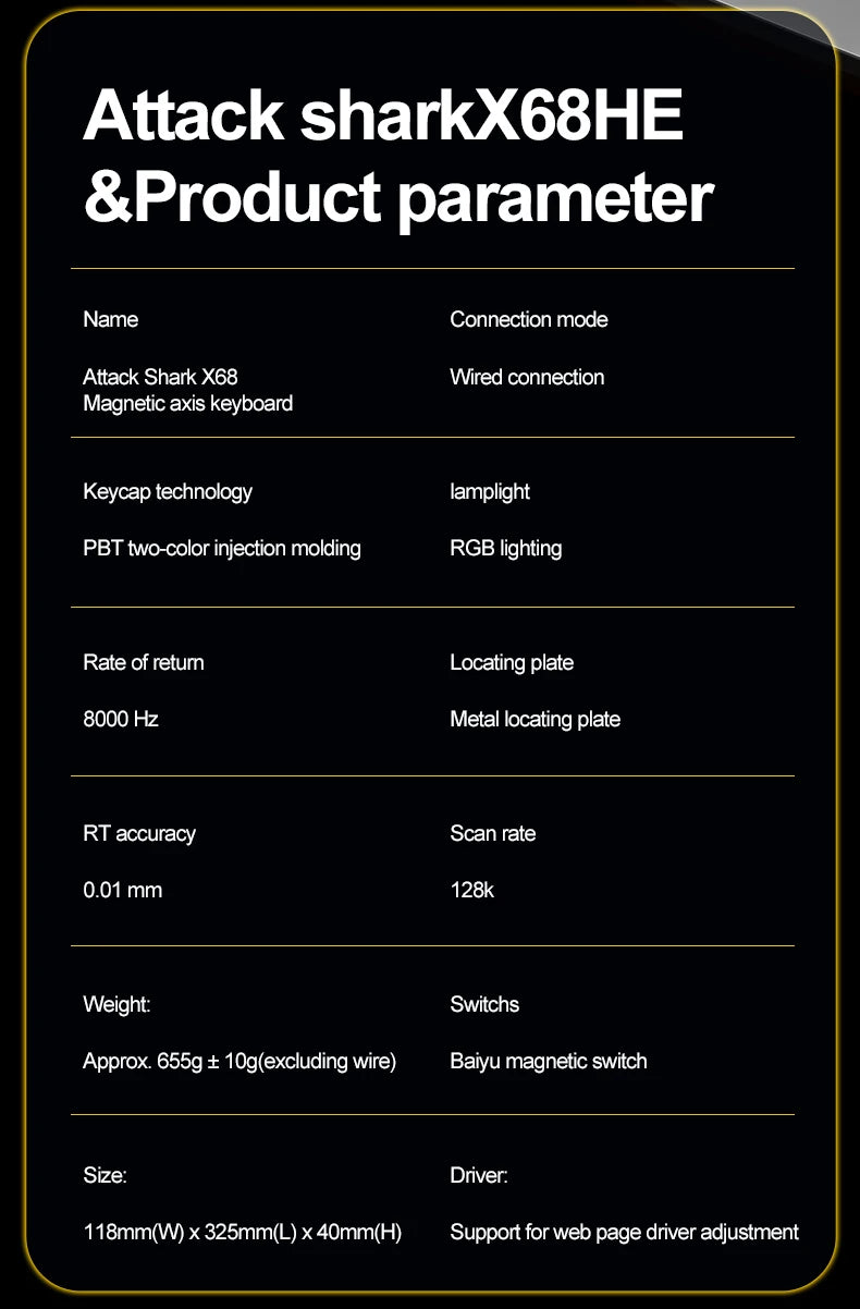 Attack Shark X68HE Gaming Keyboard Wired 8K Polling Hall Effect Magnetic Switch Rapid Trigger SOCD/RS Low Latency Pro Gaming