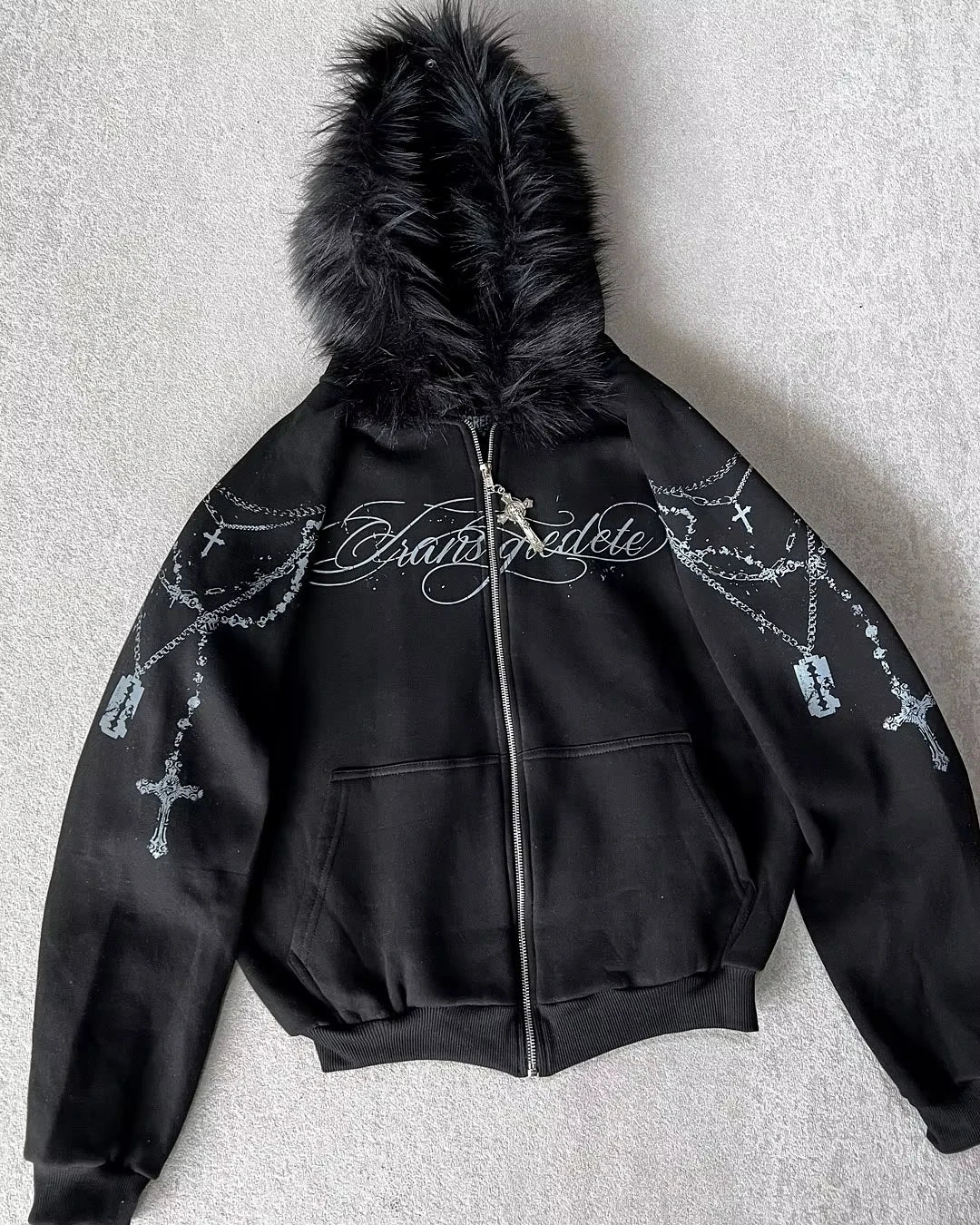 2026 New American Fashion Trend Goth Printed Zipper Hoodie Women Street Hip Hop Punk Rock Sweatshirt Unisex Casual Loose Hoodie