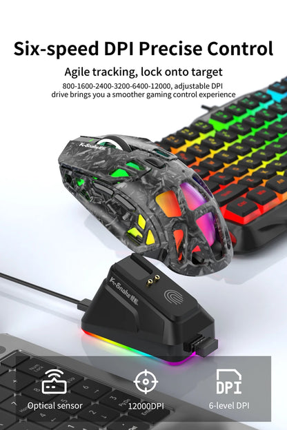 Lenovo Tri-Mode Gaming Mouse Wireless with RGB Charging Dock, 12000DPI Ergonomic Rechargeable Mouse, Bluetooth 2.4G USB Mouse for PC Laptop