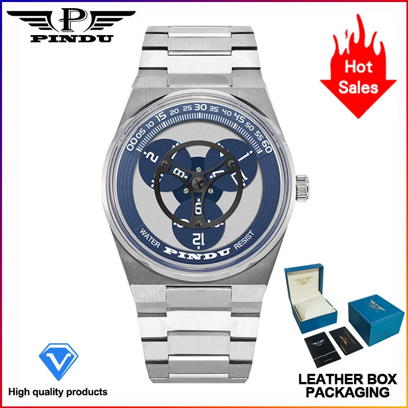 PINDU Design New stainless steel Mechanical Watch Men TOP-Luxury Sapphire Mirror Miyota 8215 Movement Waterproof Automatic Watch