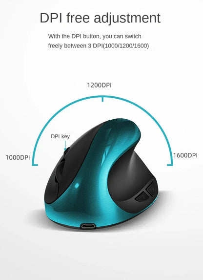 BTS-908 Ratón vertical recargable superventas, ratón inalámbrico ergonómico con receptor USB 2.4G, 1600 DPI ajustables y 6 botones