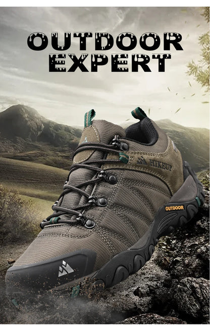HIKEUP Pantofi de drumeție pentru bărbați, pentru patru sezoane, sport outdoor, piele naturală, rezistenți la uzură, pantofi de escaladă cu talpă din cauciuc, sneakeri de trekking