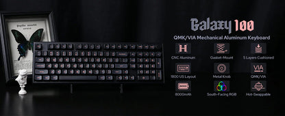 EPOMAKER Galaxy100 QMK/VIA 1800 ANSI Layout Aluminum Gasket Wired/BT5.0/2.4Ghz Mechanical Gaming Keyboard with 8000mAh Battery