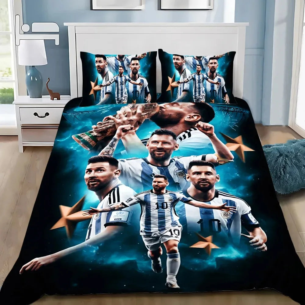 Set de ropa de cama Football Star M-messis con funda nórdica y funda de almohada para adulto, niño y niña, decoración de dormitorio infantil, tamaño individual, doble y grande