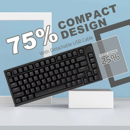 AK820 Wired Full-Key Hot-Swap Keyboard Removable USB Port White/Ice Blue Backlight Premium Sense Colorway