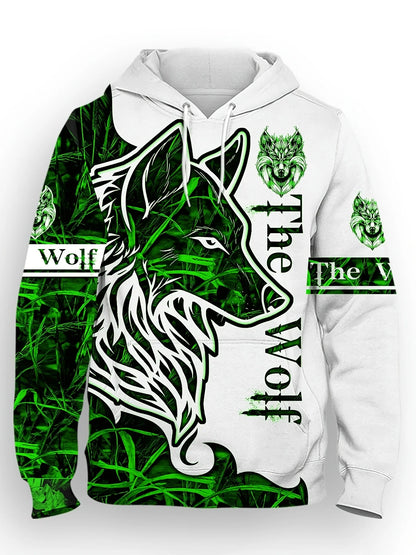 Modischer Herren-Kapuzenpullover für den Herbst mit individuellem Wolf-Print, weich und bequem, Outdoor-Streetstyle-Bekleidung