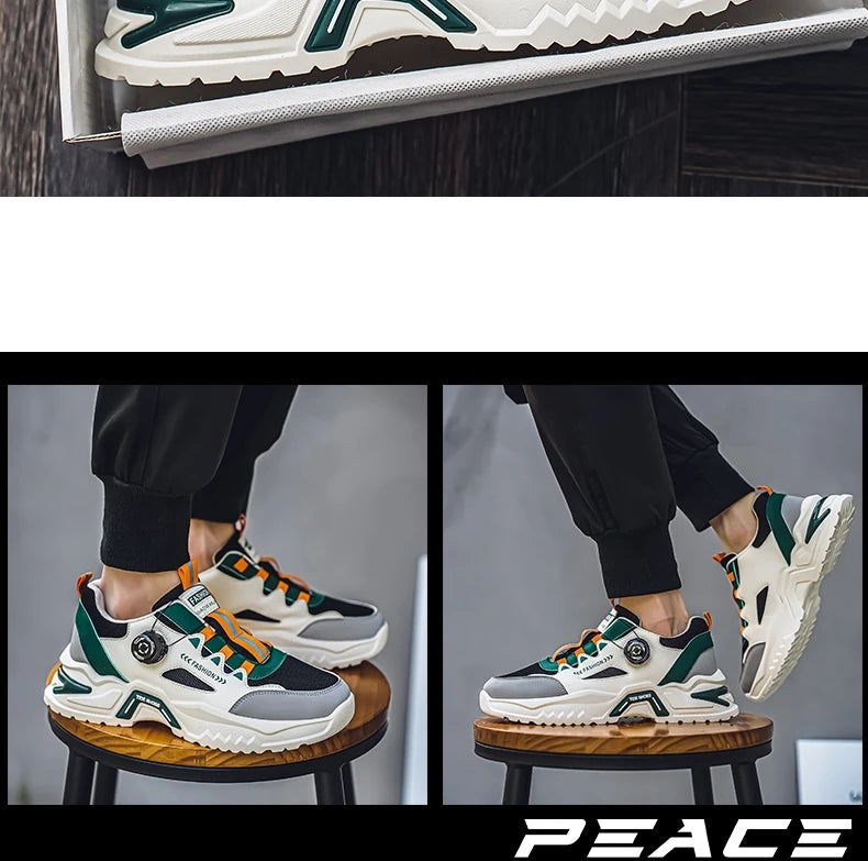 Koreanische Herren-Sportschuhe mit drehbarer Schnalle, modische Freizeitschuhe für alle Jahreszeiten, weiche rutschfeste Sohle, Outdoor-Laufschuhe, Studenten-Sneaker