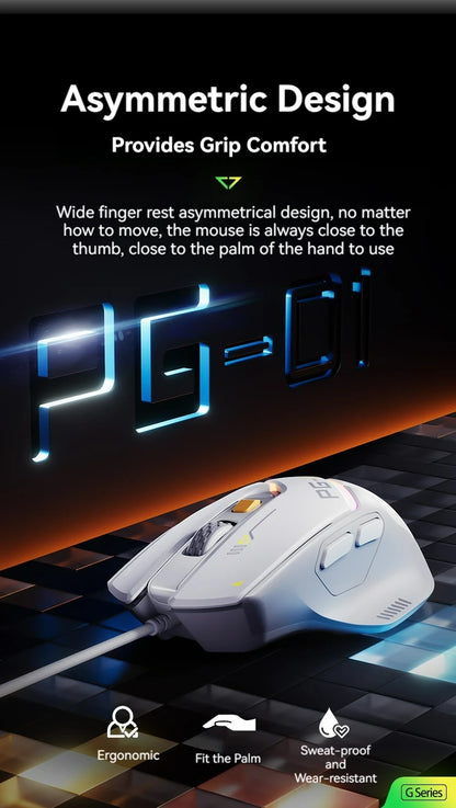 Inphic Pg1 Wired Gaming Mouse, RGB Light Emitting, Macro Programming, 12800 DPI, 6 Keys, Computer Mouse, 1000Hz Polling Rate